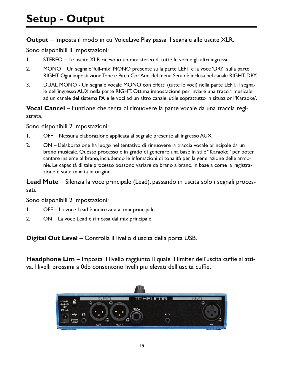 Setup Output Tc Helicon Voicelive Play Details Manual Manuale D Uso Pagina 15 32 Modalita Originale